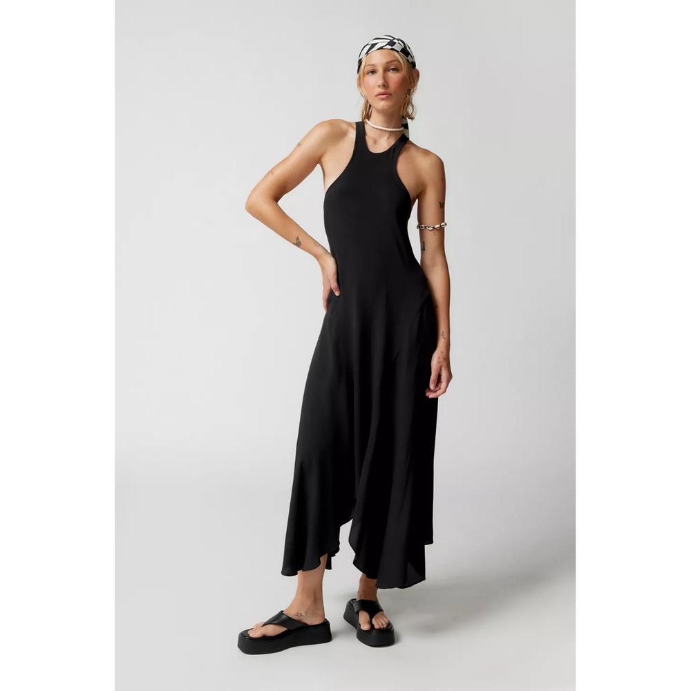 Ecote Janet Strappy-Back Midi Dress Black Urban Outfitters NWT L OB1745149